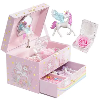ProCase Kinder Musik Box Schmuckkästchen mit Spieluhr Einhorn & Konservierte Blumen, Schmuckschatulle mit Melodie für Mädchen -You Are My Sunshine