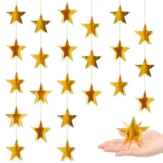 DazzJoy 4 Stück 3D Glitzer Stern Girlande, Sternengirlande Gold, Papier Sternen Girlande, Glitzer Sterne zum Aufhängen, Stern Hängende Deko Girlanden für Weihnachten, Neujahr, Geburtstag, Hochzeit