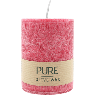 100% PURE, OLIVE WAX, vegane Stumpenkerze, Karminrot, WENZEL, 90/70 mm, Brenndauer ca. 40h