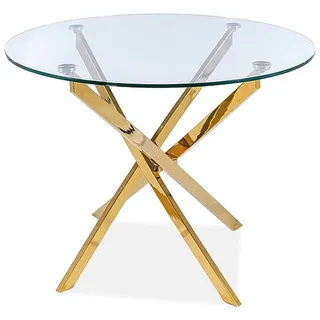 designimpex Design Esstisch rund GA-111 Glas Tisch Esszimmer 90x71x90 cm, Farbe:Klarglas - Gold