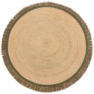 KADIMA DESIGN Teppich Naturteppich TAY mit Fransen - Robust und Handgewebt, Rund, Poldichte: 2400 g/qm,Pflegeleicht,Küchenteppich,Kurzflor,Rund braun|grün