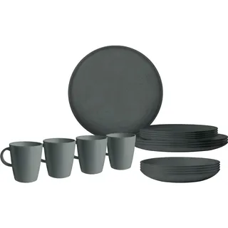 Brunner Campinggeschirr Set Lunch Box RPET Tierra Camping Teller Schüssel 12 TLG Dunkelgrau