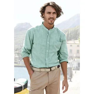 Langarmhemd H.I.S, Herren, Gr. XL (43/44), N-Gr, grün, Web, Obermaterial: 100% Baumwolle, unifarben, regular fit, Rundhals, Manschette, Hemden, Regular Fit, Stehkragenhemd mit Brusttasche, reine Baumwolle