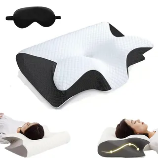 Dreamsleepz Nackenkissen Ergonomisches Memory-Schaum-Kissen mit Konturierter Unterstützung für Seitenschläfer, Rückenschläfer und Bauchschläfer – Therapie zur Nackenunterstützung(Schwarz,Mittel)