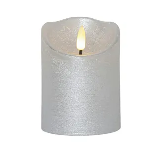 Star Trading LED Kerze Rustik Optik Echtwachs flackernde Flamme H: 10cm Timer Batterie silber
