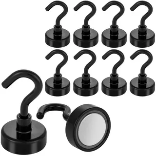 POPPSTAR Hakenmagnet 1010695, Neodym extra stark, Ø 20mm, (Haftkraft 12kg, schwarz 10 Stück