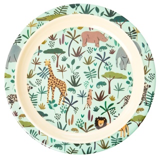 Melamin Kinderteller - Grün - Jungle Animals Print