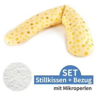 Theraline Stillkissen Das Komfort - Blümchen - Gelb, 2-tlg., Lagerungskissen / Schwangerschaftskissen inkl. Bezug (Baumwolle) 180 cm, Füllung: Mikroperlen gelb