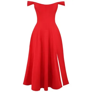 BlauWave Maxikleid Frauen Mode Floral Midi Kleid (1-tlg., Rückenfrei Spaghetti Strap V Ausschnitt) Cut Out Bodycon Sommerkleid rot