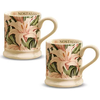 MIATTCLD Kaffeetassen 2er Set Porzellan Kaffeebecher Blume Schmetterling Design Vintage Teetasse mit Griff für Cappuccino, Kaffee, Tee, Büro Geschenk Becher Set, 380ml (Lilie)