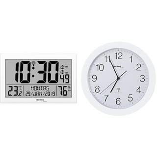 Technoline WS 8016 Moderne, Digitale Funk-Wand-Uhr mit Temperaturanzeige, Kuststoff, weiß, 225 x 143 x 24 mm WS8016WEISS & WT 8000 Funk-Wanduhr Weiß (deutsche Version), 30cm