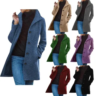 MASUCOR Damen Tweed Jacke Casual mit Reverskragen Mantel Mid-Lange Winterjacke Blazer Tailliert Outfit Elegant Tweed für Damen Warm Freizeitjacke Windbreaker Herbst - XL