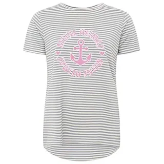 Zwillingsherz Damen T-Shirt Kurzarm Gestreift mit Aufnäher Sommer Shirt, Rundhals, bequem & modisch - M