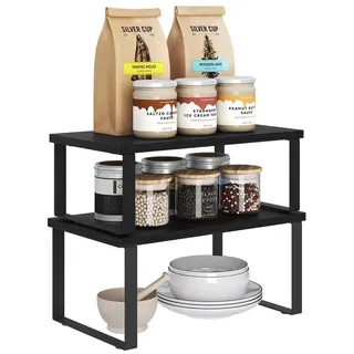 Woltu Gewürzregal, 2er Set Stapelbares Küchenregal Arbeitsplatte Kleines Küchen-Organizer für Küche, Wohnzimmer, Arbeitszimmer Badezimmer, Schwarz