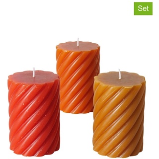 Boltze 3er-Set: Stumpenkerzen "Wrap" in Orange - 3x 320 g