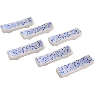 NIUKOMY 6 Stück Keramik Stäbchen Halter, Chinesisches Essstäbchen Ablagen, Japanisch Stäbchenbänke, Stäbchen Kissen, Restaurant Zubehör Besteckablagen, Blaues und Weißes Porzellan