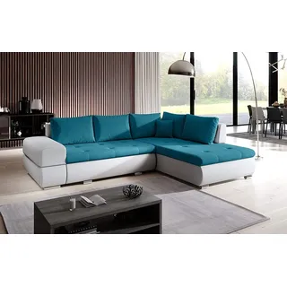 Santorini Ecksofa in L-Form 272 cm x 190 cm - Schlafsofa mit Bettkasten - Couch mit Stauraum und Kissen - Sofa mit Schlaffunktion Farbe: Wie auf de... - Türkis