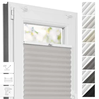 Estika Thermo Plissee ohne Bohren - 80 x 200 cm - Farbe: Hellgrau - Fensterrollos für innen, Plissee Verdunklung, Plissee Blickdicht, Rollos für Fenster ohne Bohren