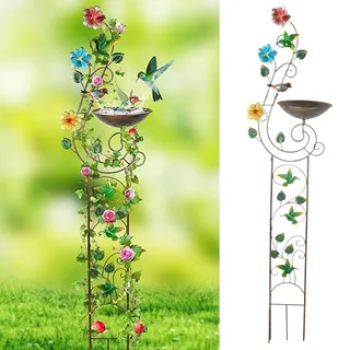 Vogelbad Für Garten Vogeltränke Stehend Mit Standfuß | Schmetterlings Kolibri Musterdesign Vogeltränke Winterfest Wassertränke Für Garten Terrasse Innenhof Rasen 143x36cm