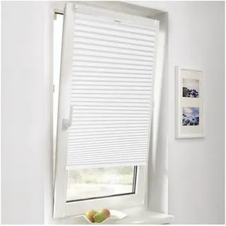 Sekey Plissee Faltrollo Faltenstore ohne Bohren, Lichtschutz, verspannt, blickdicht, Klemmfix, Faltenstore Klemmfix Lichtschutz und Sichtschutz inkl Klemmträger weiß 75 cm x 150 cm