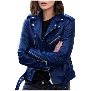 Damen-Jacken Lang Elegant Schwarz 44 Kunstlederjacke Lederjacke Vintage Oversize Echtleder Damen-Jacken Bikerjacke Winter Herbst Leather Jacket Lederimitat Jacke