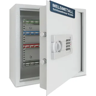 Melsmetall Schlüsseltresor SLE80 – Zahlenschloss & Notschlüssel, robuster Safe für 80 Schlüssel, höhenverstellbare Hakenleisten, stabiler Schlüsselschrank mit Zahlencode, Wandmontage (43x46x13cm)