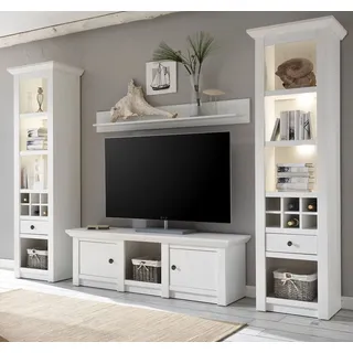 Furn.Design Wohnwand Hooge, (Wohnwand 4-teilig in Pinie weiß, 288 x 207 cm), Landhausstil