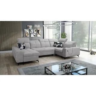 Wohnzimmer Couch Sofa in U-Form Ecksofa GOLD IV Ottomane Links Farbe Grau Stoff WAVE 15 - Grau