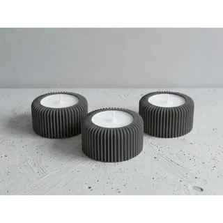 Teelichthalter (3er Set) - @AcubycArt - für kleine Teelichter - modernes Design - Bio-Kunststoff (dunkel Grau, 3 cm)