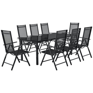 Juskys Garten-Essgruppe Milano, (9-tlg), Gartenstühle 8er Set mit Tisch – Stühle klappbar & verstellbar – Gartenmöbel Dunkelgrau-Schwarz grau
