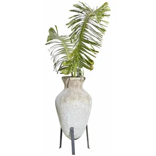 Loberon Übertopf Tearce, moderner & mediterraner Stil, einzigartiges Gestell, Antik-Finish, Outdoor-geeignet, Gartenzubehör, Pflanzgefäß, Magnesiumoxid, Eisen, antikbeige