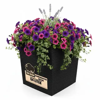 BigDean Blumentopf Rattan-Optik Pflanzkübel 40x40cm Anthrazit - inkl. Bewässerung (Anzahl, 1 St., Pflanzkübel), Wetterfest, Bruchfest, UV-Resistent, Bewässerungssatz schwarz