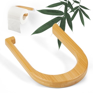 Toilettenpapierhalter, Rollenhalter Selbstklebend ohne Bohren, Klopapierhalter WC-Papierhalterung aus Bambus Einfacher und Nachhaltiger Rollenhalter für Badezimmer und Küche