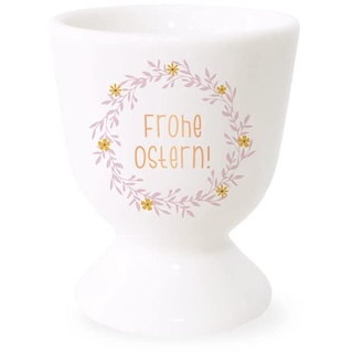Grafik-Werkstatt Grafik Werkstatt Eierbecher mit Echtgold | Porzellan Becher | Frohe Ostern!, Beige, Rosa, Ocker, Schwarz, Weiß, Goldfarbig