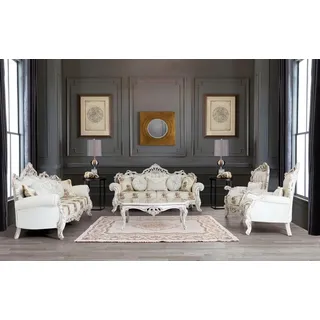 JVmoebel Wohnlandschaft Elegantes Barock Sofa Set in Weiß mit Couchtisch und Sesseln, Made in Europa weiß