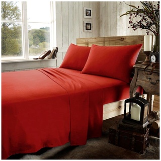 Biber-Bettlaken für Einzelbett, warm und gemütlich, einfarbig, Baumwolle, Rot