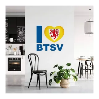 Eintracht Braunschweig Wandtattoo Fußball Wandsticker I love BTSV Löwe im Herz, Wandbild selbstklebend, entfernbar bunt 80 cm x 73 cm