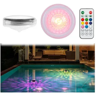 QUBEBU Pool-Lampe Schwimmende Poolbeleuchtung Solar, 2er Set, IP67 Wasserdichtes, RGB, LED fest integriert, Unterwasser RGB Pool Scheinwerfer Auf Dem Wasser Treiben, 2 Stück, IP67 Wasserdicht Poolleuchte Solar mit Fernbedienung, 2Stk