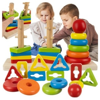 ISO TRADE Puzzle Sorter Holzpuzzle, 14 Puzzleteile, Stapelspielzeug Holz Motorikspiel Kinderspielzeug Kinder