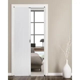ENHEN Falttür Weiße Falttür in Sondergröße - Zellstoff und Aluminiumrahmen, Falttüren für Schranktüren Ohne Bohren, Temporäre Schiebetür Als Raumteiler(47x80in(119.4x203.2cm))