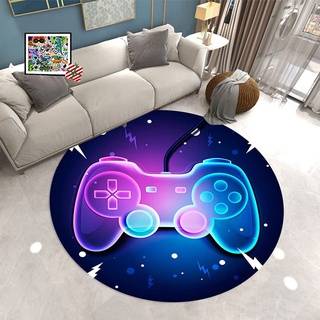 PEIHUODAN Anime Galaxis Gamer Muster Teppich Kinder Jungen Mädchen Rund Groß Kinderzimmer Teppich Gaming 3D Bunt Schlafzimmer Wohnzimmer Kurzflor Modern Weich Kinderteppiche Waschbarer (Blau,130 cm)