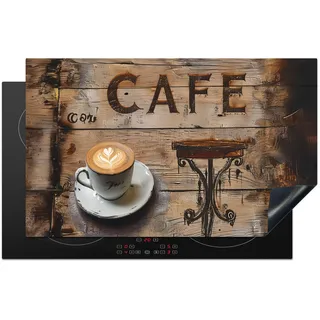 HERDABDECKPLATTE Cafe - Holz - Kaffee - Regale Induktionsmatte 83x51 cm