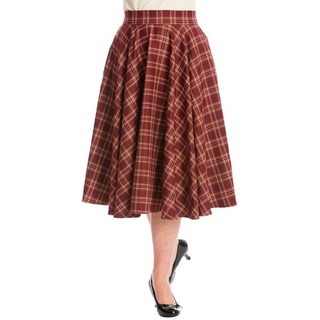 Banned A-Linien-Rock Adore Her Burgunder Kariert Retro Vintage Swing Skirt rot