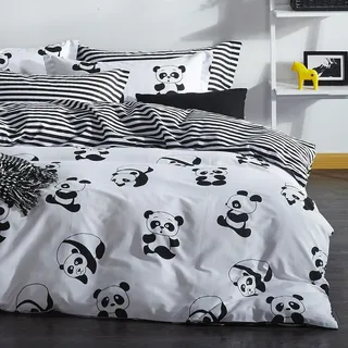 L'Essentiel Linge de Maison, Panda- ELR6128, Schwarz,Weiß, Bettdecken, 65% Baumwolle / 35% Polyester - Schwarz/Weiß