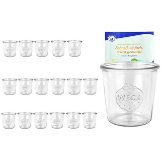 MamboCat 18er Set Weck Gläser 580ml 1/2 Liter Sturzgläser inkl. Gelierzauber Rezeptheft von Diamantzucker I Original Weck Sturzglas ohne Deckel Dessertglas I Einweckgläser für Kuchen Gelees UVM