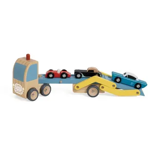 Classic World Spielzeug-Transporter Classic World - Autotransporter mit 3 Autos - 26,5x7x15cm +18 Mon., (Set aus einem Autotransporter und drei Autos, 5-tlg) bunt