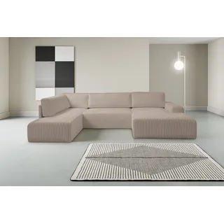 Wohnlandschaft WERK2 "Rotterdam, U-Form, in kuschelweichem Cord oder Breitcord. Breite 329cm", grau (taupe), B:325cm H:85cm T:190cm, 100% Polyester, Sofas, Wohnlandschaft, Design Sofa mit Schlaffunktion & Bettkasten, Breitcord, Taupe