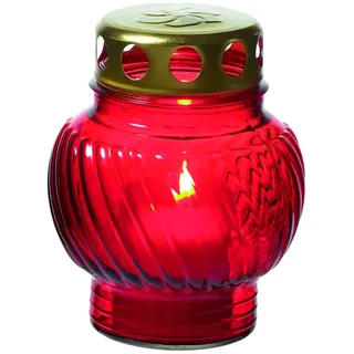 Grablicht Grabkerze Friedhof rot goldener Deckel mit Kerze H 14 cm