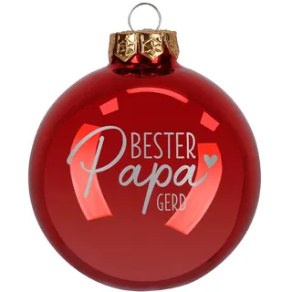 Herz & Heim® Weihnachtskugel aus Glas mit persönlicher Gravur/Rot oder Weiß/Matt oder Hochglanz/Ø 8 oder 10 cm/Verschiedene Motive Ø 10 cm, Rot Hochglanz, Bester Papa