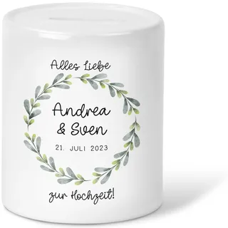 Spardose Hochzeit personalisiert Datum & Name Brautpaar Geldgeschenk Sparschwein Hochzeitsgeschenk Geld Geschenkideen Sparbüchse aus Keramik (Spardose Hochzeit - 04)